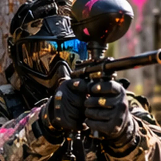 Joueur de paintball masqué en pleine partie près de Gap
