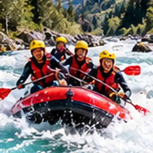 Groupe en rafting sur une rivière des Hautes-Alpes